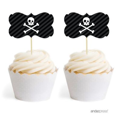 18PK Pirate Skull Crossbones Toppers Image 1