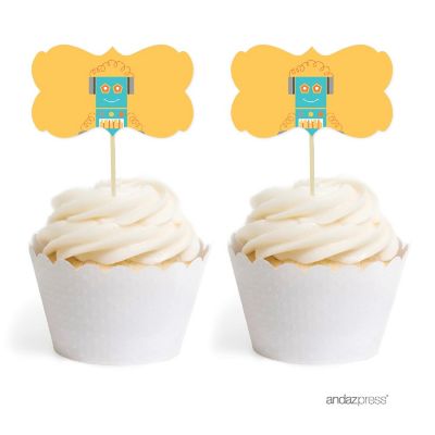 18PK Robot Head Cupcake Toppers Image 1