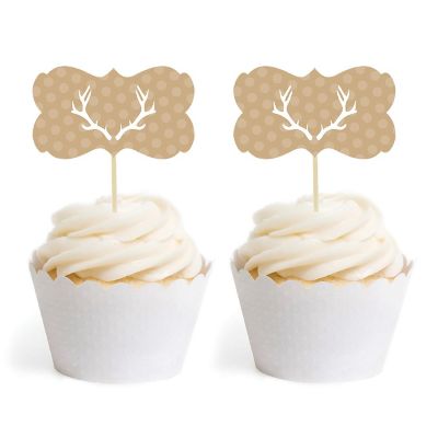 18PK Tan Deer Antlers Cupcake Toppers Image 1