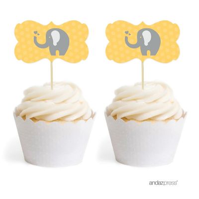18PK Yellow Gray Elephant Cupcake Topper Image 1