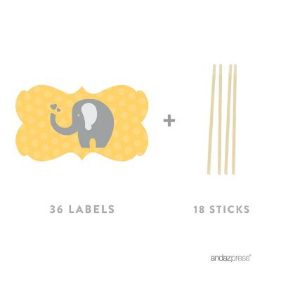 18PK Yellow Gray Elephant Cupcake Topper Image 1