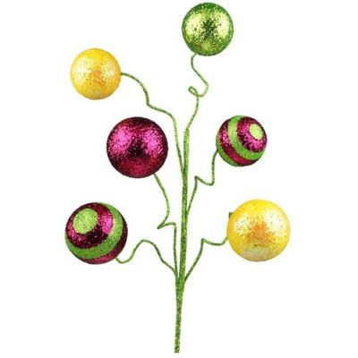 19" Stripe Solid Glitter Ball Spray: Yellow/Fuchsia/Lime Green Image 1