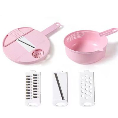 1pc Multifunctional Vegetable Cutter; Potato Shredded Grater; 3 Blades Or 6 Blades For Choose 11in*7.2in (Pink-Three Blades) Image 1