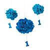1st Birthday Boy Hanging Tissue Paper Pom-Pom Decorations with Grommet - 3 Pc. Image 1