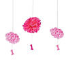 1st Birthday Girl Hanging Tissue Paper Pom-Pom Decorations with Grommet - 3 Pc. Image 1