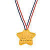 2 1/2" Goldtone Star-Shaped Plastic Award Medals with Red, White & Blue Ribbon - 12 Pc. Image 1