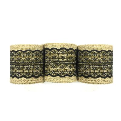 2 1/2" - Wrapables Black 6 Yards Total Vintage Natural Burlap Lace Ribbon (3 Rolls) Image 1