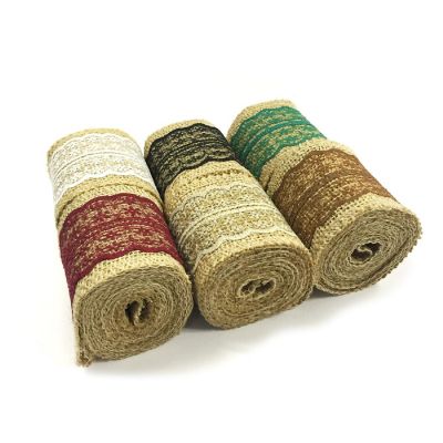 2 1/2" - Wrapables Bold Colors 12 Yards Total Vintage Natural Burlap Lace Ribbon (6 Rolls) Image 1