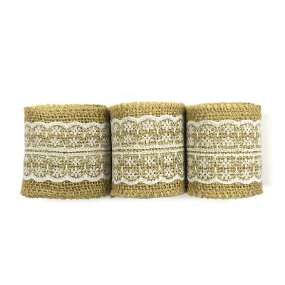 2 1/2" - Wrapables White 6 Yards Total Vintage Natural Burlap Lace Ribbon (3 Rolls) Image 1