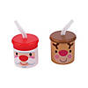 2 3/4" 7 oz. Santa & Reindeer Reusable BPA-Free Plastic Cups with Lids & Straws - 12 Ct. Image 1