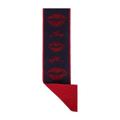 2.5" Double Layer Bold Lips Ribbon: Black/Red (10 Yards) Image 1