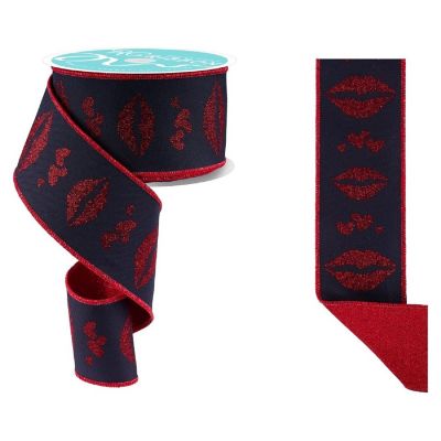2.5" Double Layer Bold Lips Ribbon: Black/Red (10 Yards) Image 2