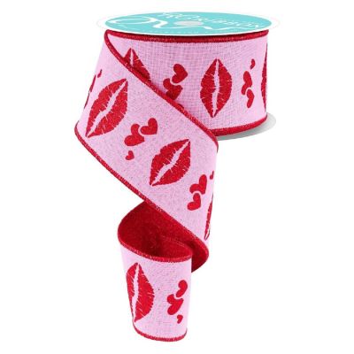 2.5" Double Layer Bold Lips Ribbon: Pink/Red (10 Yards) Image 1