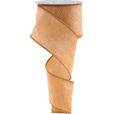 2.5" Flower Embossed Ribbon: Caramel (10 Yards) Image 1