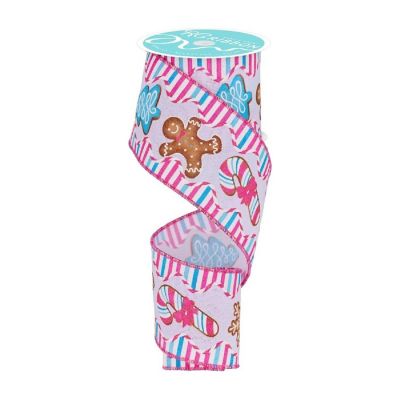 2.5" Gingerbread Candy Tree Ribbon: White/Pink (10 Yards) Image 1