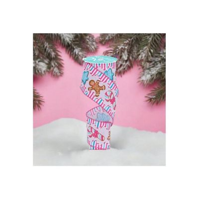 2.5" Gingerbread Candy Tree Ribbon: White/Pink (10 Yards) Image 1