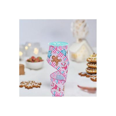 2.5" Gingerbread Candy Tree Ribbon: White/Pink (10 Yards) Image 2
