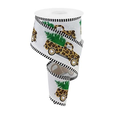 2.5" Leopard Snow Striped Edge Ribbon: White (10 Yards) Image 1