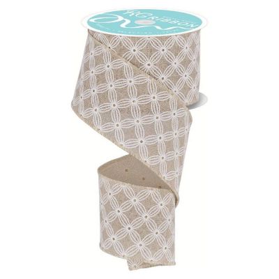 2.5" Multi Circles and Dots Ribbon: Natural (10 Yards) Image 1