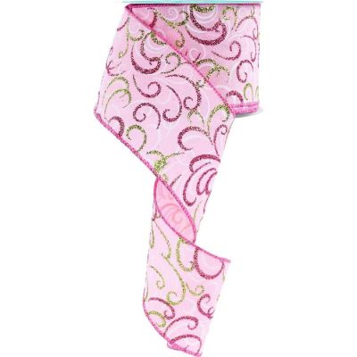 2.5" Multi Swirls Glitter Ribbon: Light Pink/Lime/White (10 Yard) Image 1