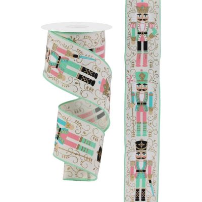 2.5" Nutcracker Ribbon: Ivory/Mint Green (10 Yards) Image 1