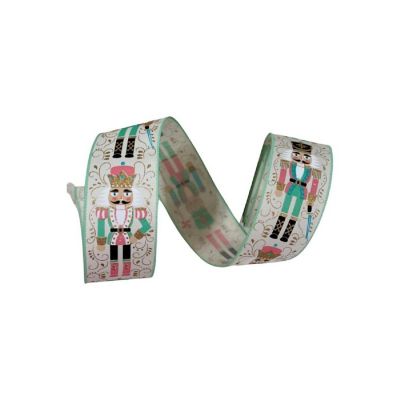 2.5" Nutcracker Ribbon: Ivory/Mint Green (10 Yards) Image 2