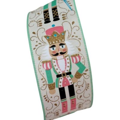 2.5" Nutcracker Ribbon: Ivory/Mint Green (10 Yards) Image 3
