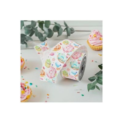 2.5" Pastel Pastries Ribbon: White Image 2