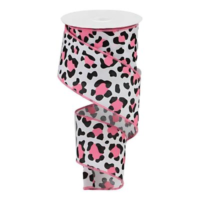 2.5" Pink Leopard Ribbon: White (10 Yards) Image 1