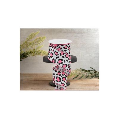 2.5" Pink Leopard Ribbon: White (10 Yards) Image 1