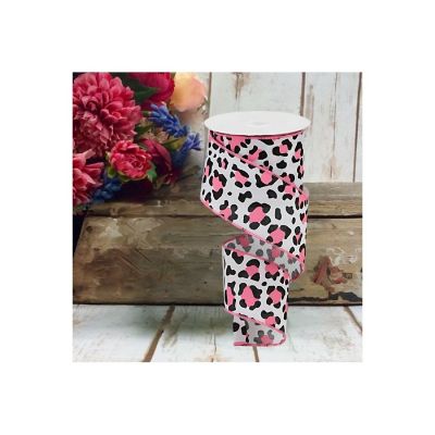 2.5" Pink Leopard Ribbon: White (10 Yards) Image 2