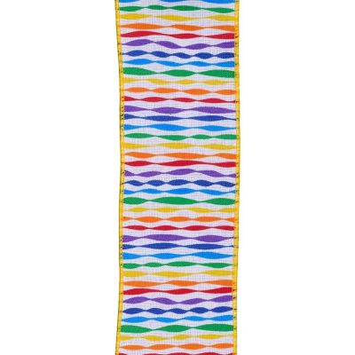 2.5" Rainbow Twisted Stripe Ribbon: White (10 Yards) Image 1