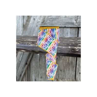 2.5" Rainbow Twisted Stripe Ribbon: White (10 Yards) Image 2