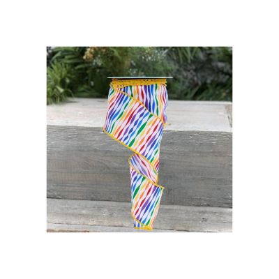 2.5" Rainbow Twisted Stripe Ribbon: White (10 Yards) Image 3