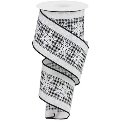2.5" Snowflakes Check Ribbon: White (10 Yards) Image 1