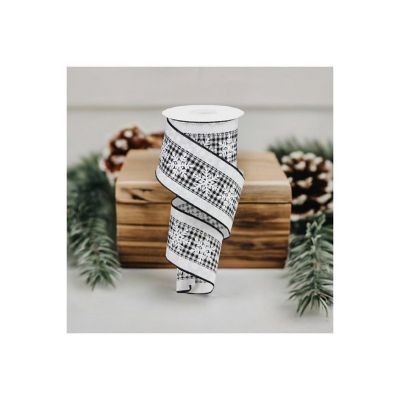 2.5" Snowflakes Check Ribbon: White (10 Yards) Image 1