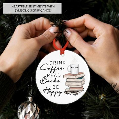 2.8" Ceramic Ornament, Coffee Read Books Image 1