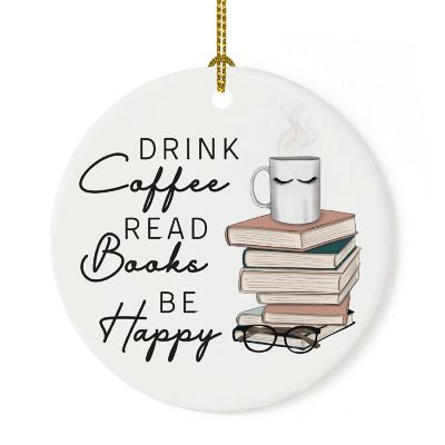 2.8" Ceramic Ornament, Coffee Read Books Image 2