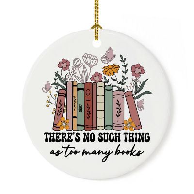 2.8" Ceramic Ornament, Too Many Books Image 2