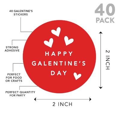 2'' Galentines Red White Heart Stickers Image 2