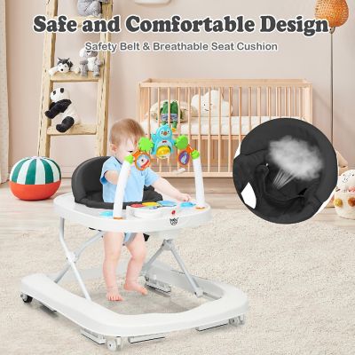 2-in-1 Foldable Baby Walker w/ Adjustable Heights & Detachable Toy Tray Grey Image 1