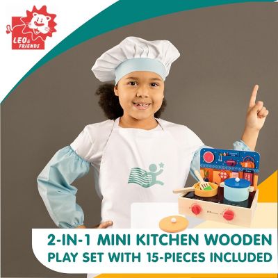 2-in-1 Mini Kitchen Wooden Pretend Play Set w/15-Pieces 24Mo+ Image 1