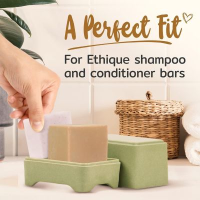 [2 Pack] Bamboo Soap Holder fits Ethique Shampoo &amp; Conditioner Bars - Quick Drying - Compostable Sugarcane Image 1