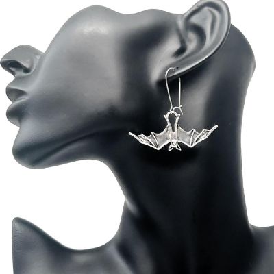 2 Pack Silver Bat Halloween Earrings Image 1