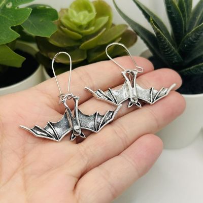 2 Pack Silver Bat Halloween Earrings Image 2