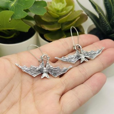 2 Pack Silver Bat Halloween Earrings Image 3