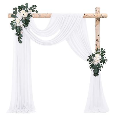 2 Panels 20Ft White Sheer Chiffon Drapes for Wedding Arch, Backdrop, Ceiling, and Party D&amp;#233;cor Image 1