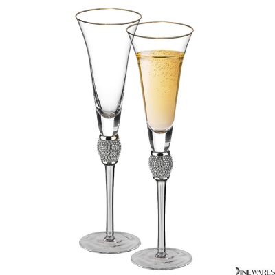 2 Pc Silver-Rimmed Champagne Glasses Image 1