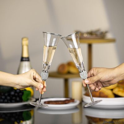 2 Pc Silver-Rimmed Champagne Glasses Image 1