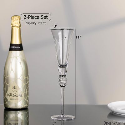 2 Pc Silver-Rimmed Champagne Glasses Image 2